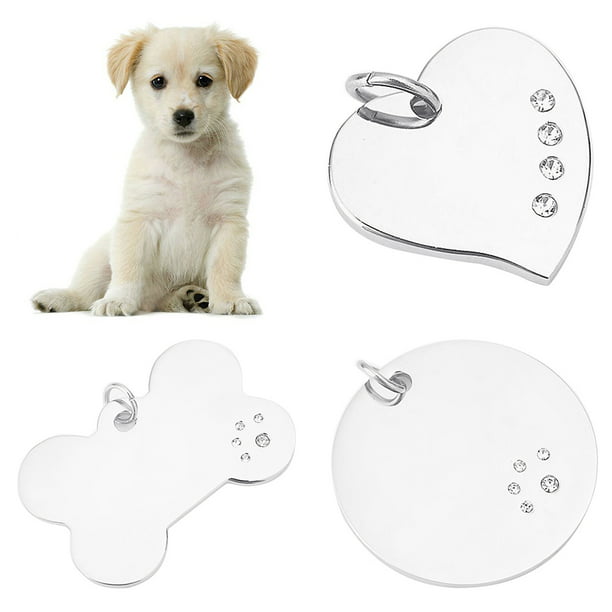 Custom Engraved Personalized Stainless Steel Small Heart Rhinestones Dog Cat Pet ID Jewelry Bling Tag 